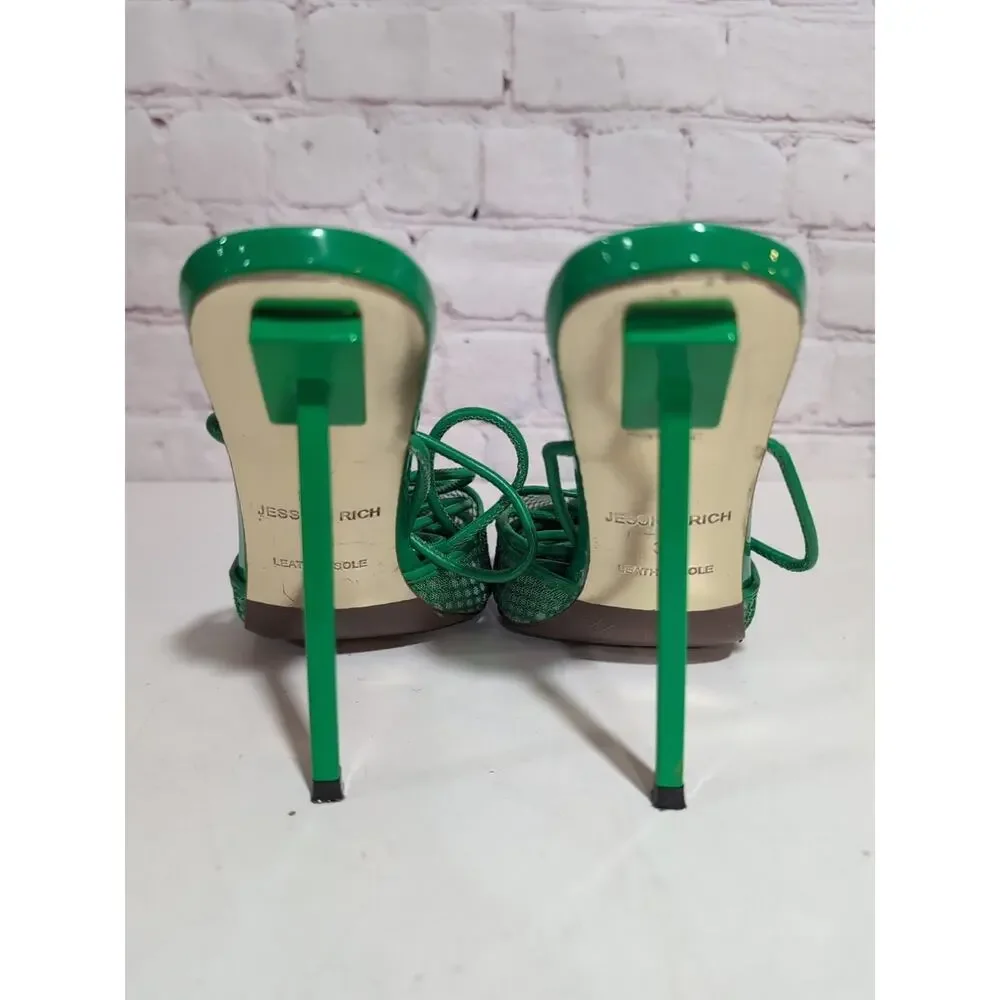 Jessica Rich Exotic Womens Sz 38 US 8 Stiletto Green Heels Sandals Ankle Wrap